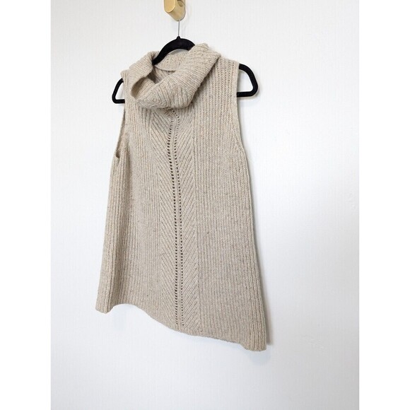 CLASSIQUES ENTIER Wool Sweater Womens Size L Tan Sleeveless Tunic Mohair Neutral - Picture 2 of 9